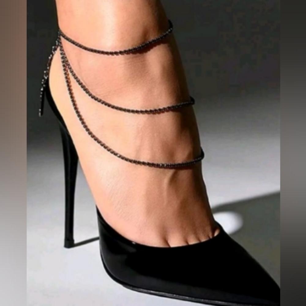 Black Glass Layered Anklet Charm